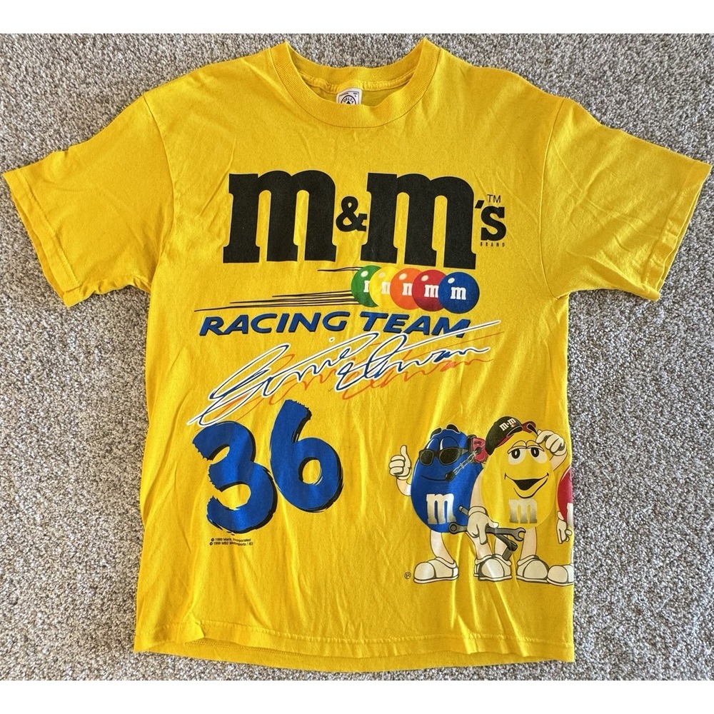Vintage 1999 Nascar M&M's Ernie Irvan T-Shirt Mens Large All Over Print Yellow